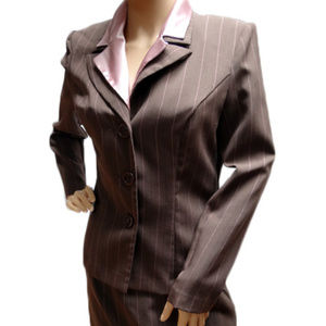3 PC SUIT BROWN W/PINK PINSTRIPES